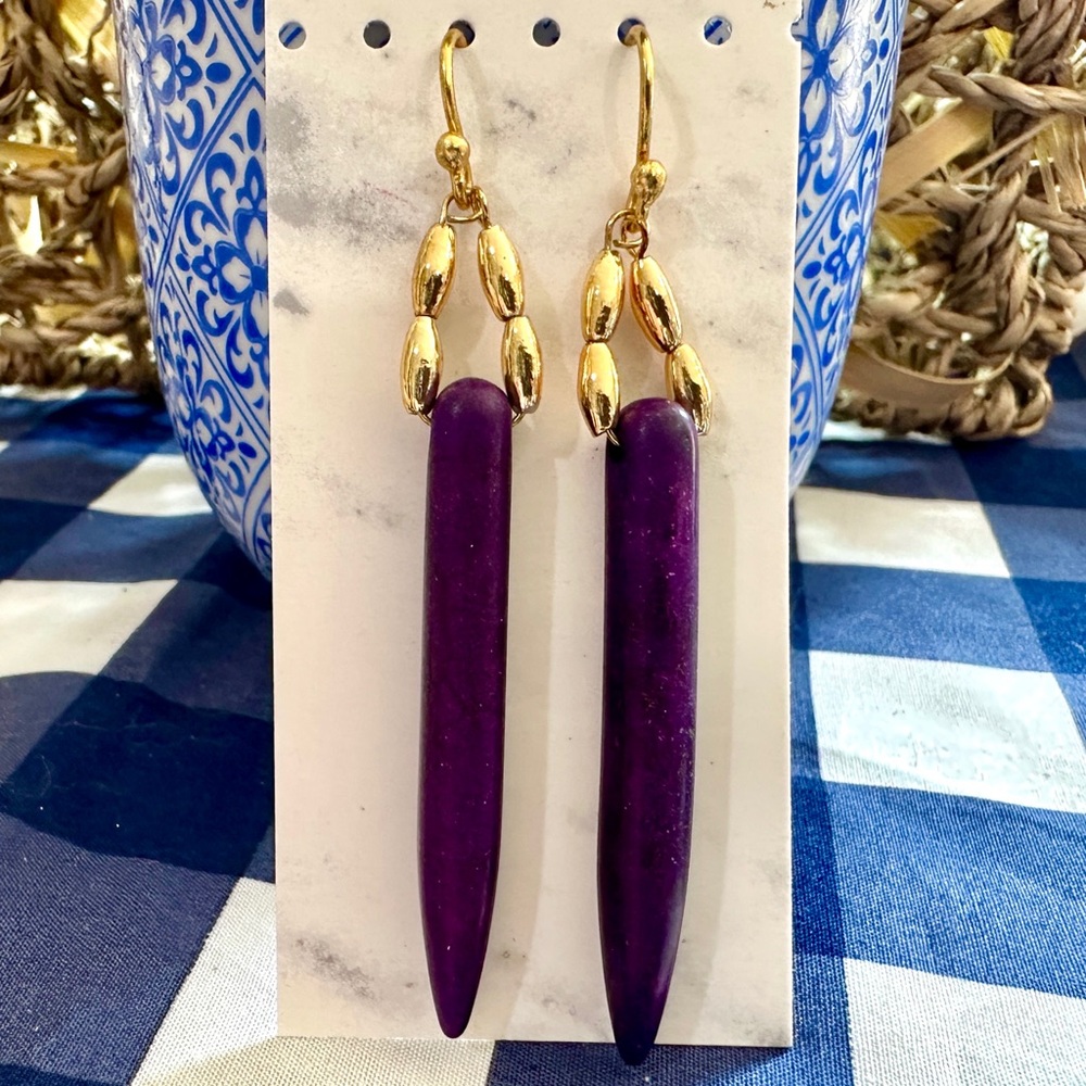 Purple Dyed Stone Earrings
